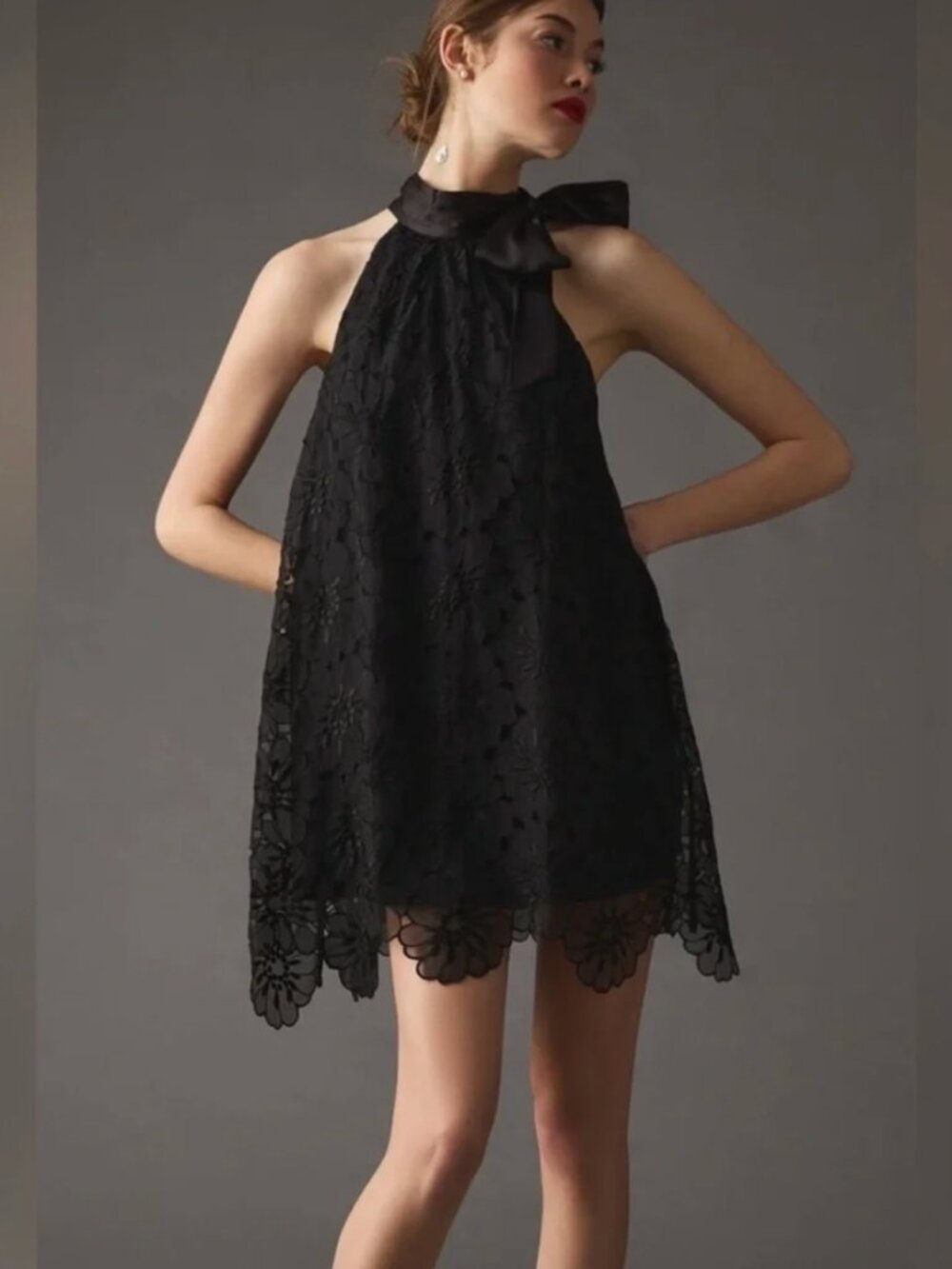 Anthropologie - Maeve - Bow Halter Dress - Black, Size L